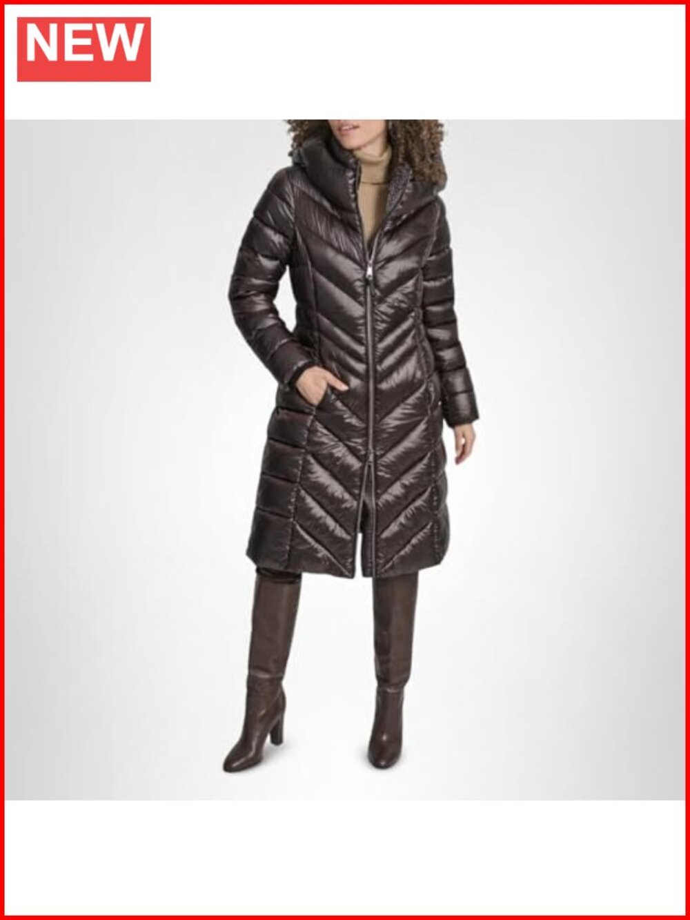 Long Shiny Quilted Puffer Coat with Hood, Lightweight Insulated Winter Jacket